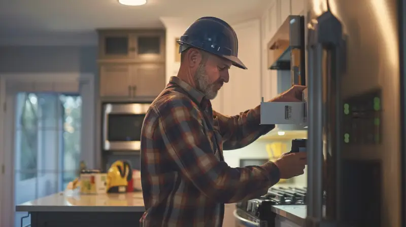 Electrician upgrading the electrical panel to increase the capacity for appliances in the kitchen - Electrical Panel Upgrade in Miami